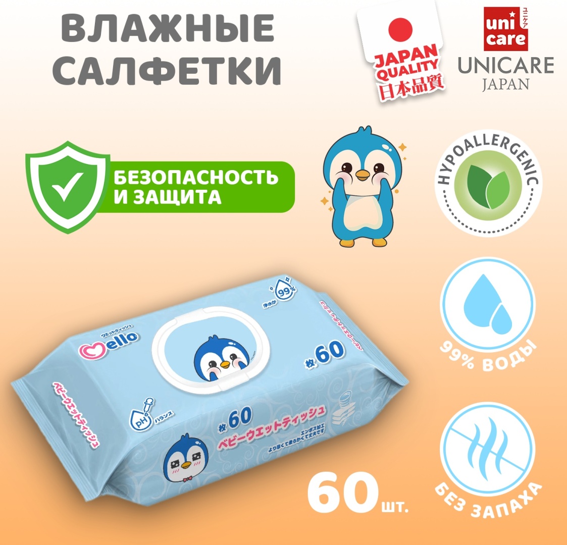 Детские влажные салфетки Mello Mello 60 шт