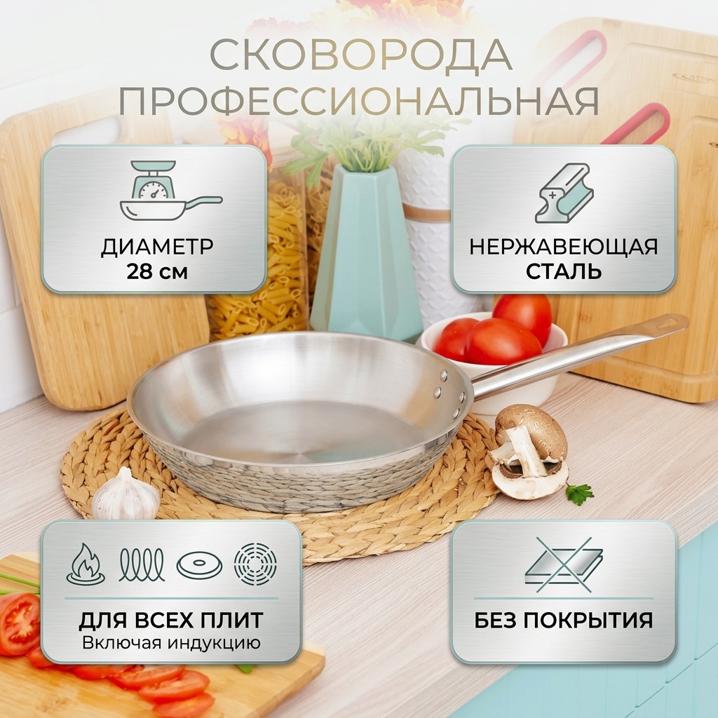 Сковорода 28 см , нержавеющая сталь