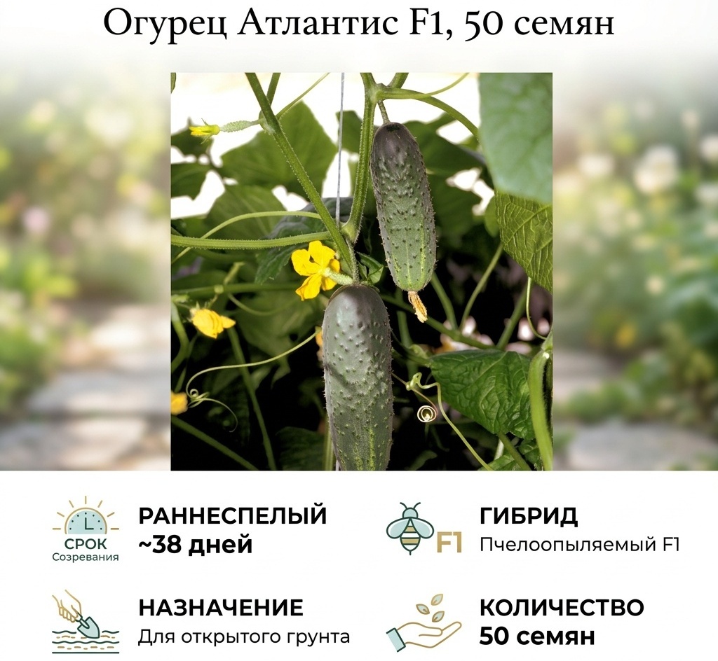 Голландские семена огурец Атлантис F1, 50 шт