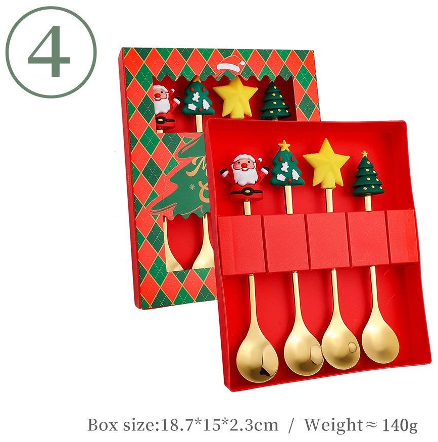 Ложка 4 шт, золотистый Новогодняя Merry X-mas