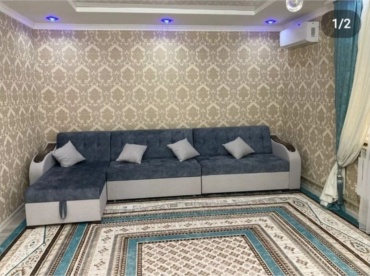 Угловой диван Divan Shanhay Diamond , 420х90 см, обивка ткань, синий