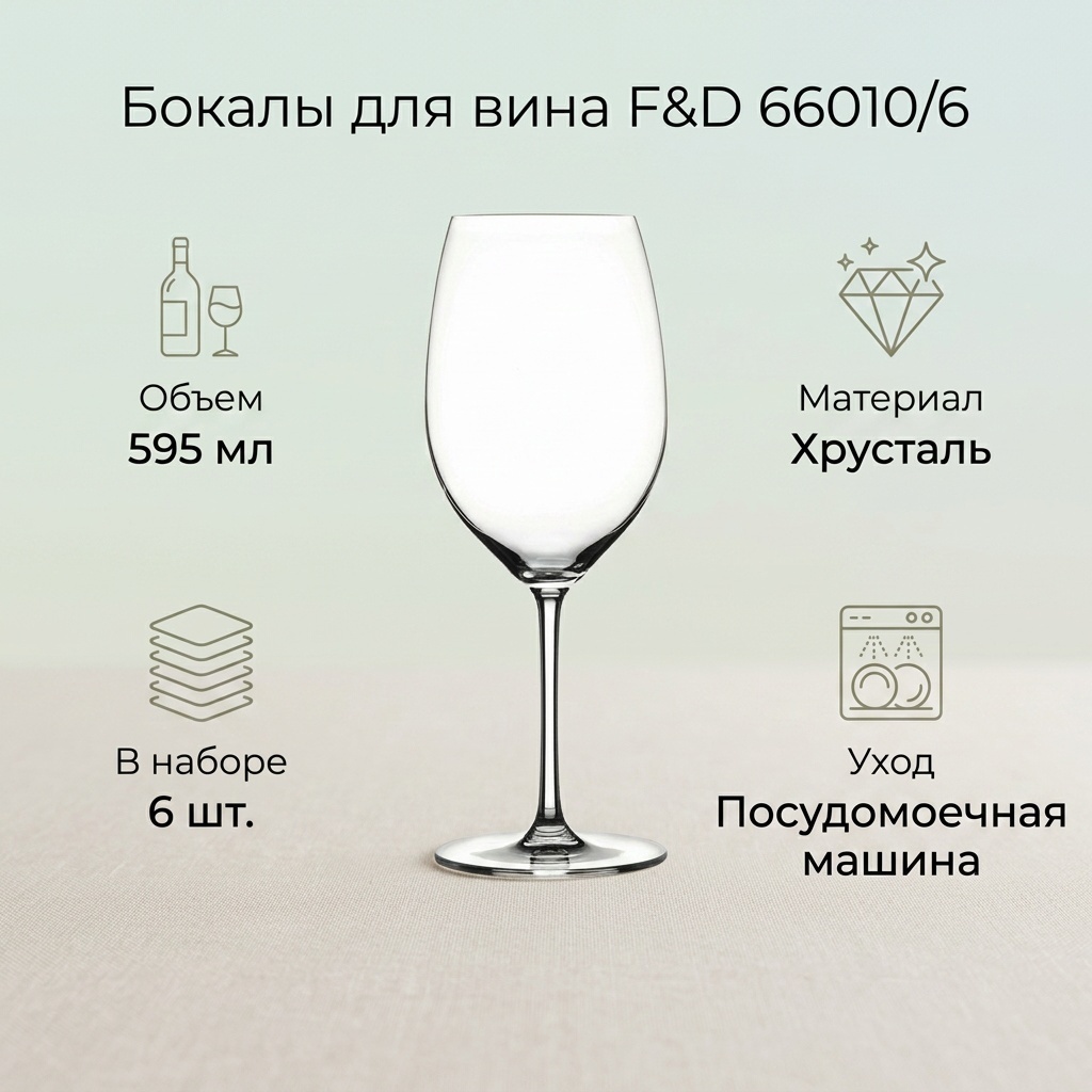 Набор бокалов F&D 595 мл, хрусталь, 6 шт