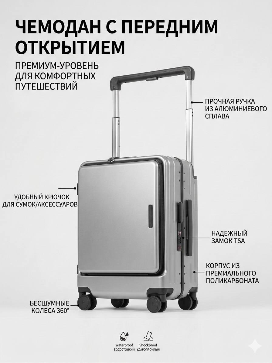Чемодан Todom UN-696 поликарбонат 45 л серый