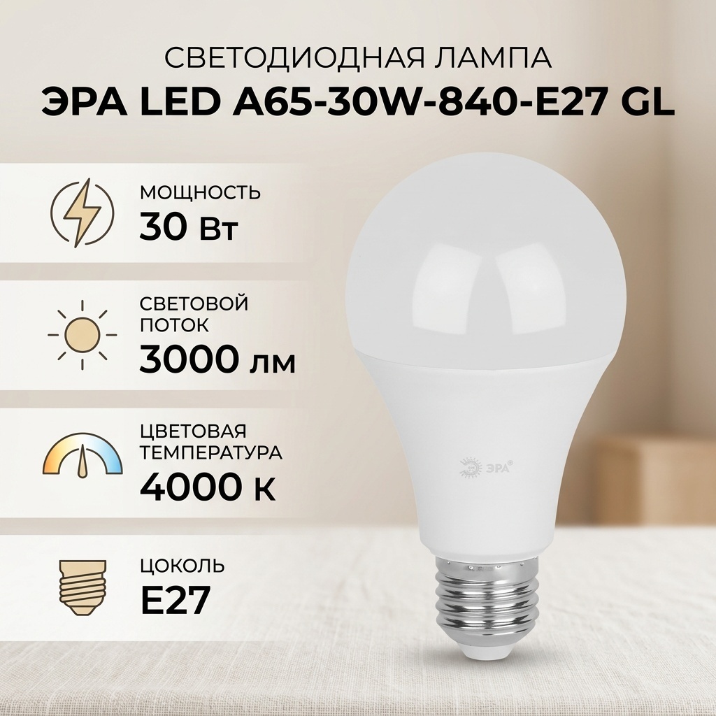 ЭРА 30W E27, светодиодная, яркий белый