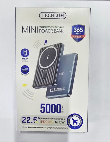 Внешний аккумулятор Techlum Mini Wireless Charging 5000 мАч 22.5 Вт темно-серый