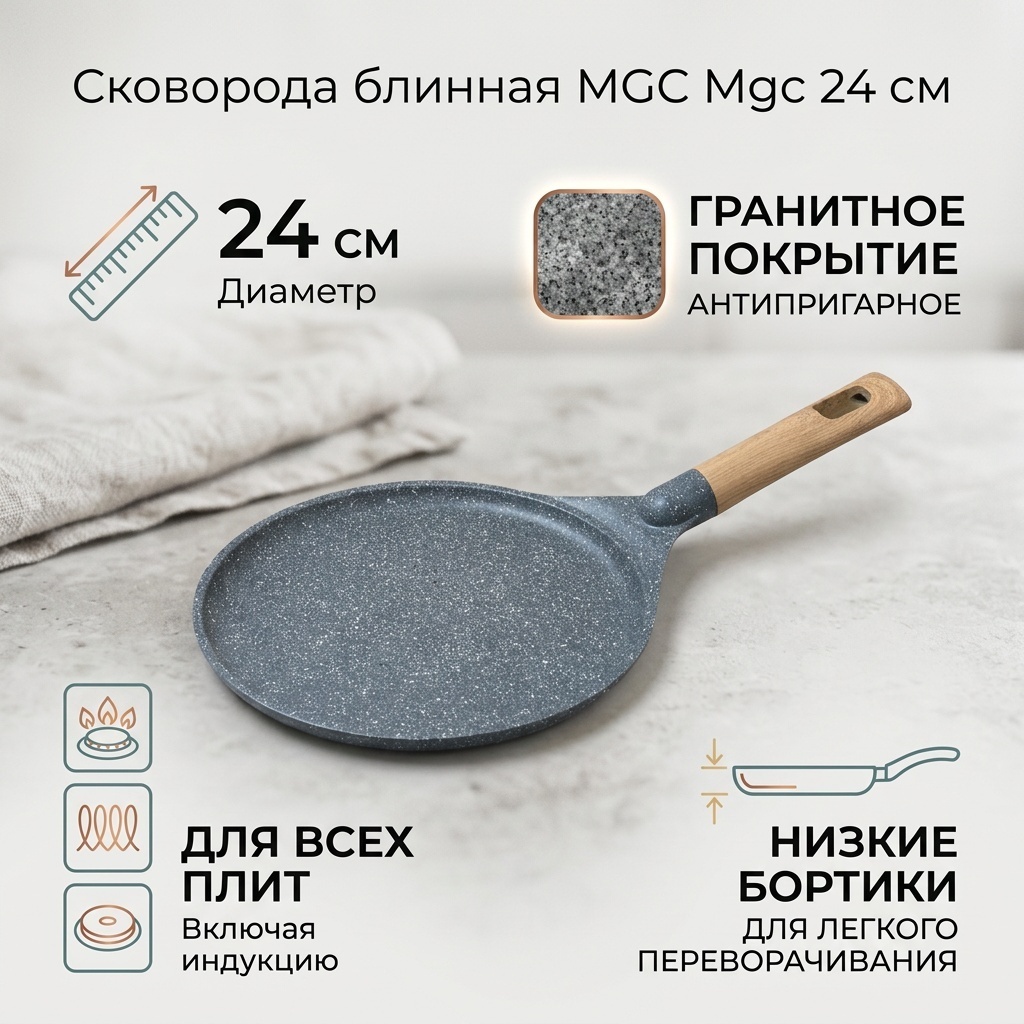 Блинная сковорода MGC Pancake 24 см с антипригарным покрытием, алюминий