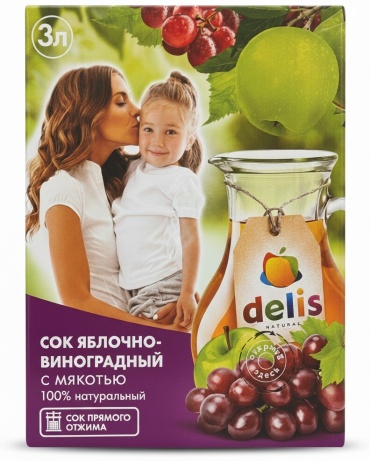 Сок Delis яблоко/виноград прямой отжим 3 л