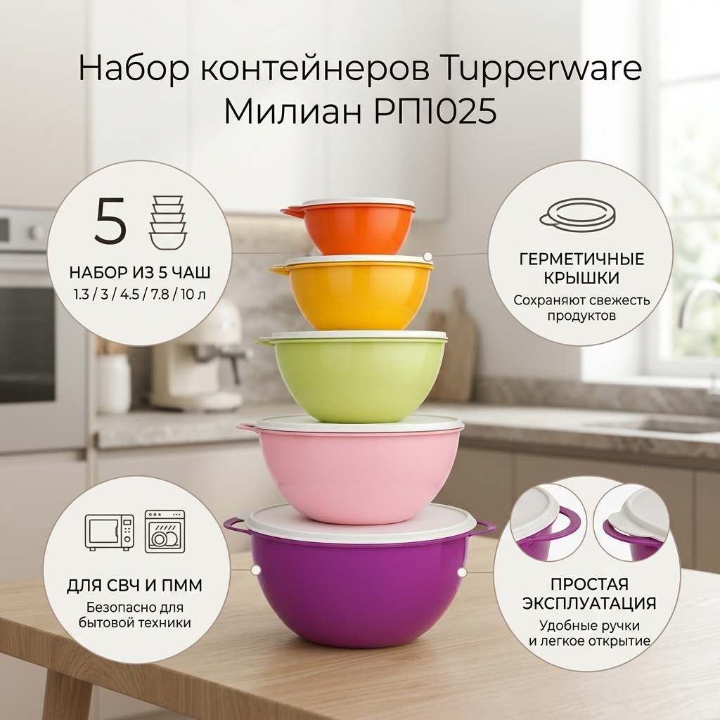 Tupperware набор контейнеров Милиан РП1025 5 шт, полипропилен