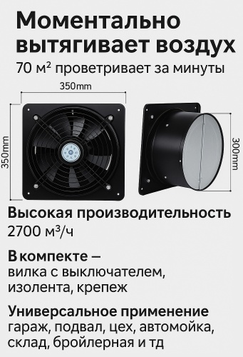 Вытяжной вентилятор PLAID осевой D300 мм 120Вт, 12D