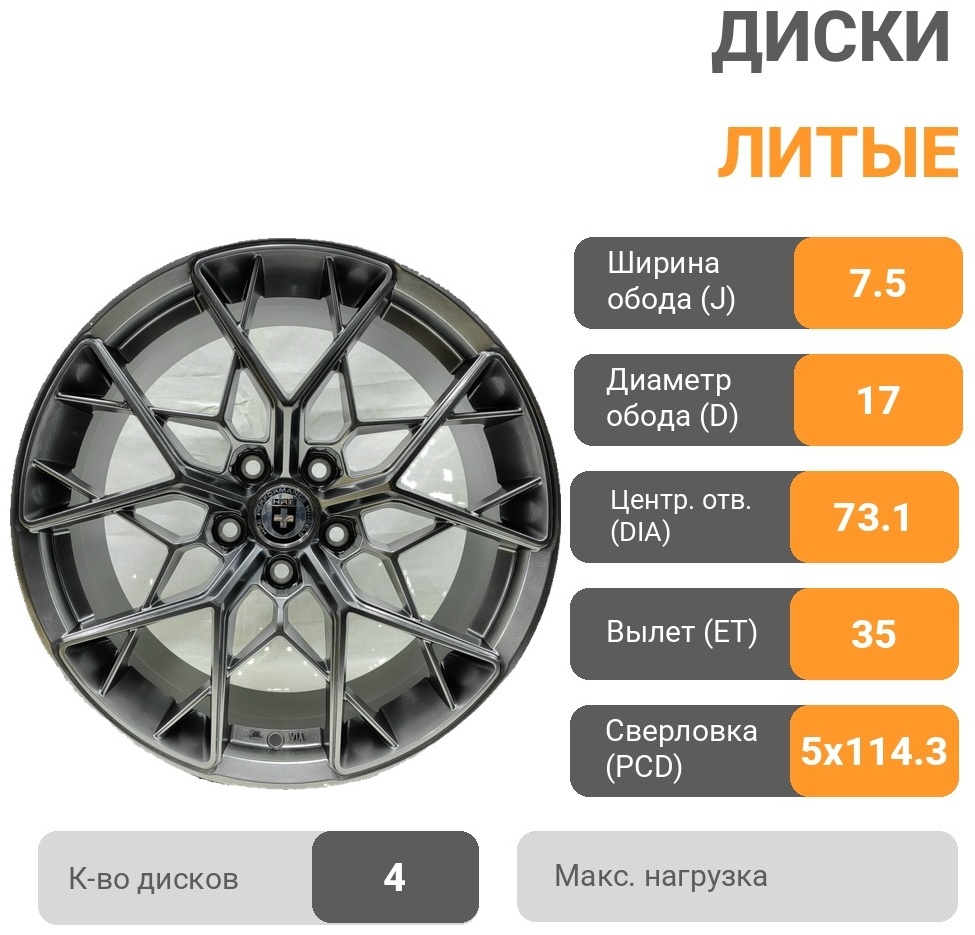 Replica ZT718 7.5x17/5x114.3 D73.1 ET35 4 диска графит