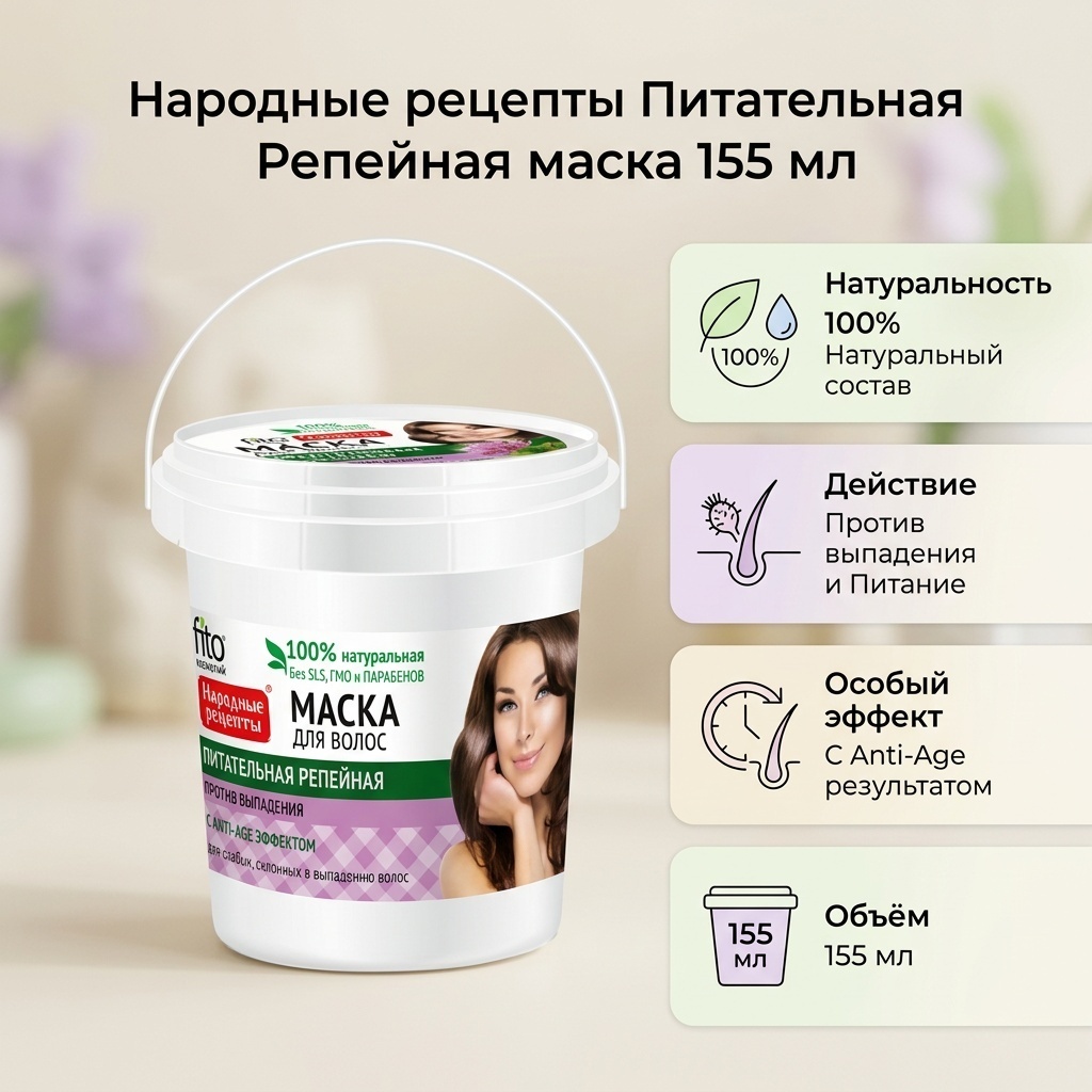 Народные рецепты Питательная Репейная маска 155 мл