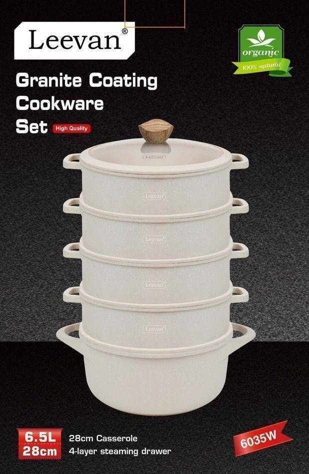 Мантоварка 6.5 л, Leeven 6035 W 28 cm 6,5 L , 6035 W 32 cm 9,5 L В коробке 2 комплект алюминий, количество ярусов: 4