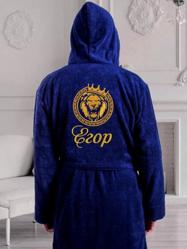 Махровый халат синий