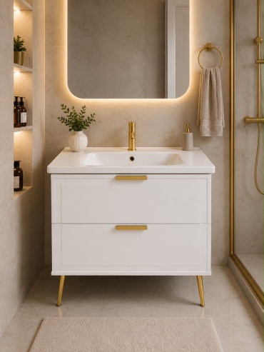 Тумба с раковиной Verita 24" White Modern Free-Standing Single Bathroom Vanity Set, 80x85x47 см, белый