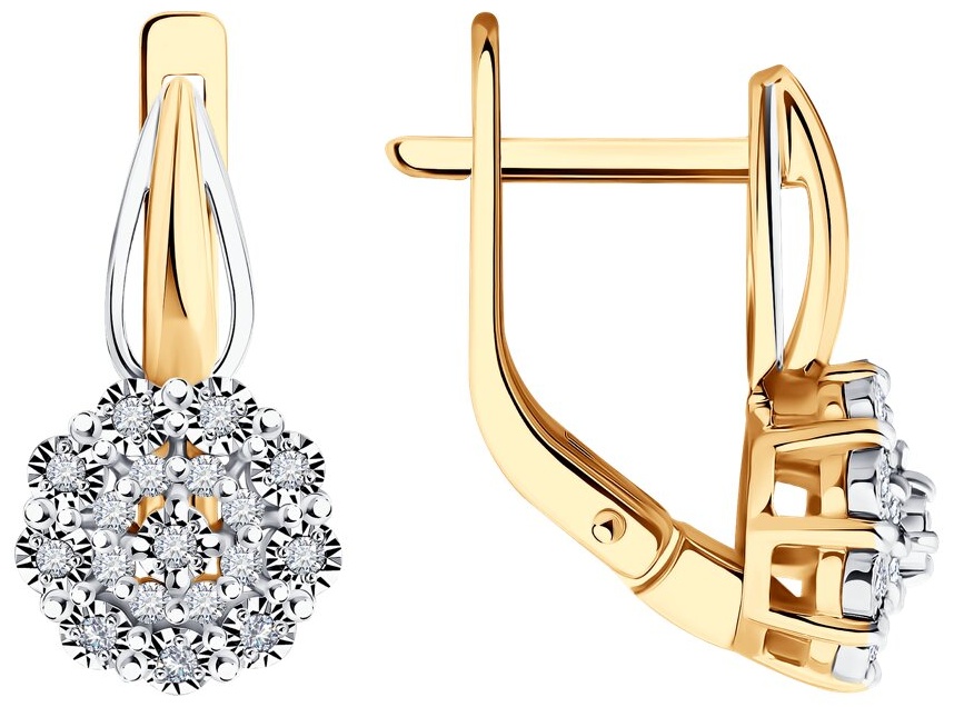 Серьги Diamant 3462923 вес 3.363 г золото, бриллиант