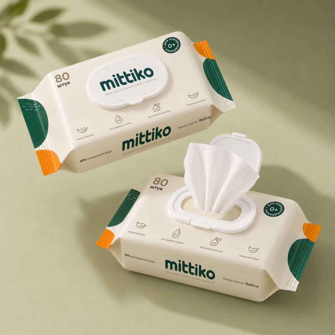 Детские влажные салфетки Mittiko Нежная забота 80x2 шт