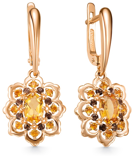 Серьги Lucente EAR-LU-585-144857 вес 3.24 г золото, цитрин