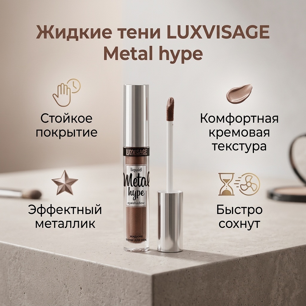 LUXVISAGE тени жидкие Metal hype 14 Дымчатый Кварц