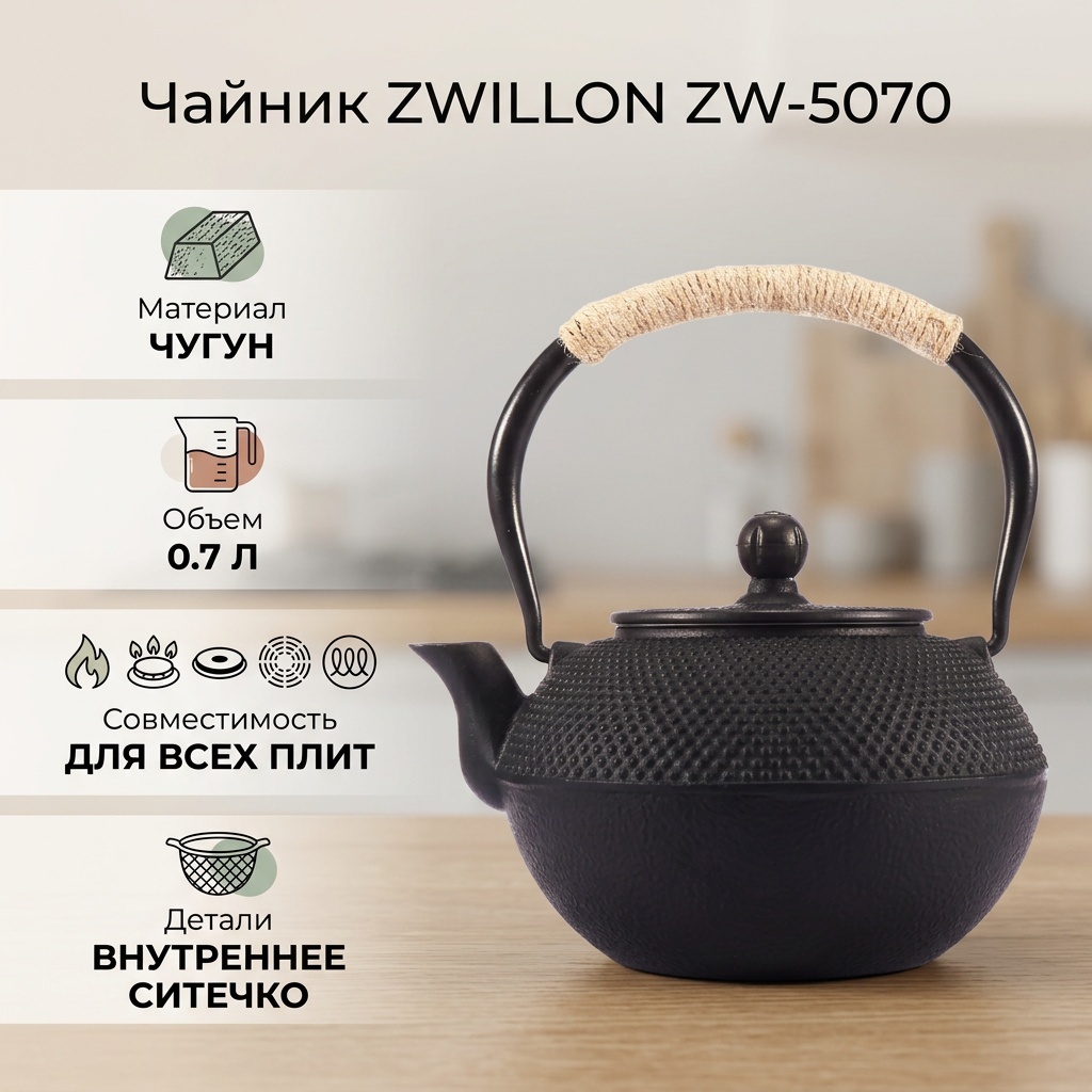 Чайник ZWILLON ZW-5070 0.7 л, чугун