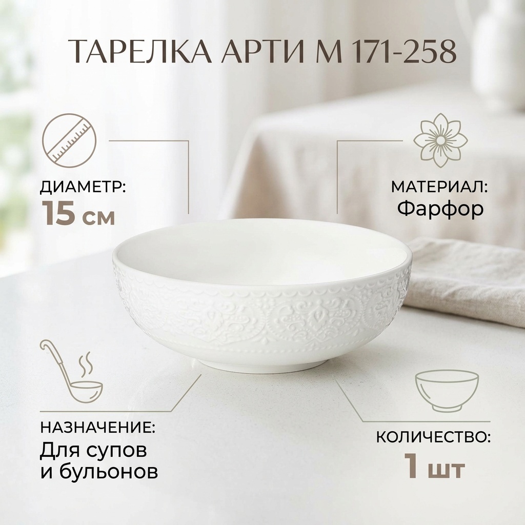 Тарелка Арти М 15 см, 1 шт, фарфор
