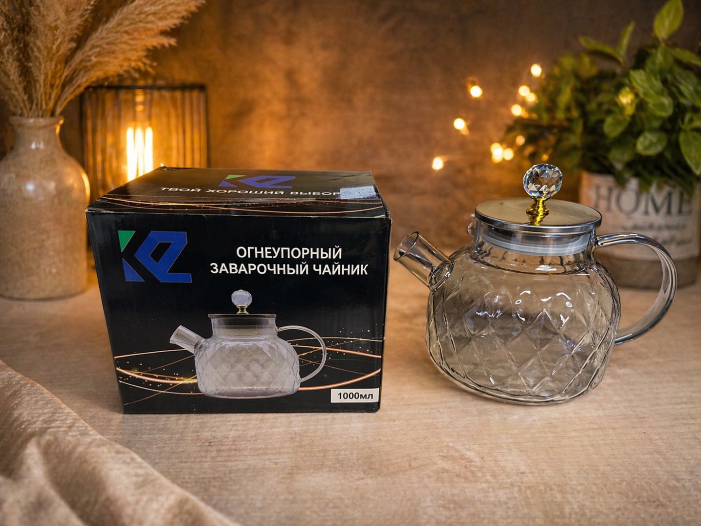Чайник 30358445_Чёрный 1 л чай 1 л, жаропрочное стекло