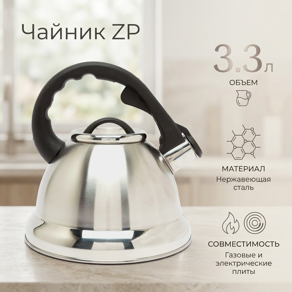 Чайник ZP 3.3 л, нержавеющая сталь