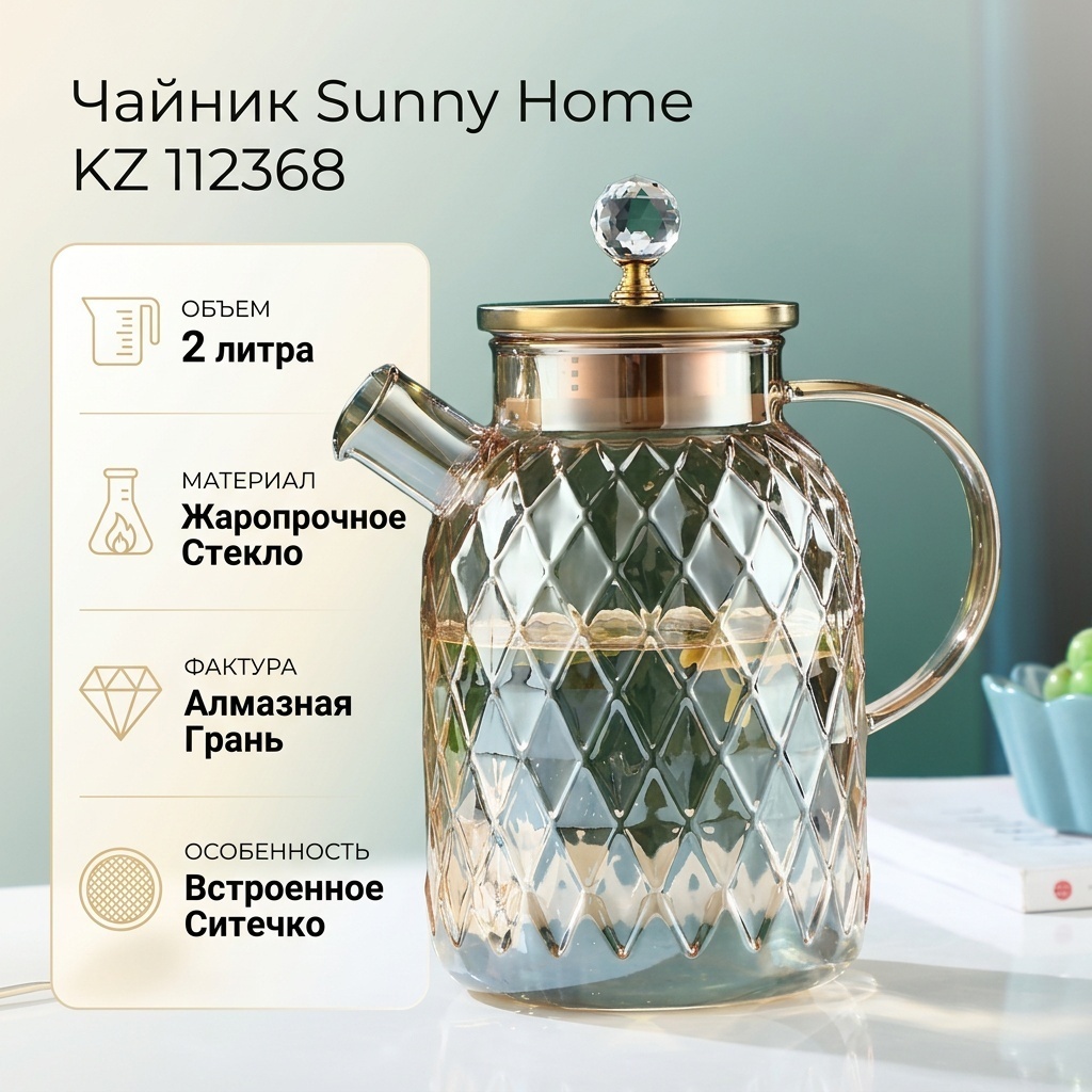 Чайник Sunny Home KZ 112368 2 л, жаропрочное стекло