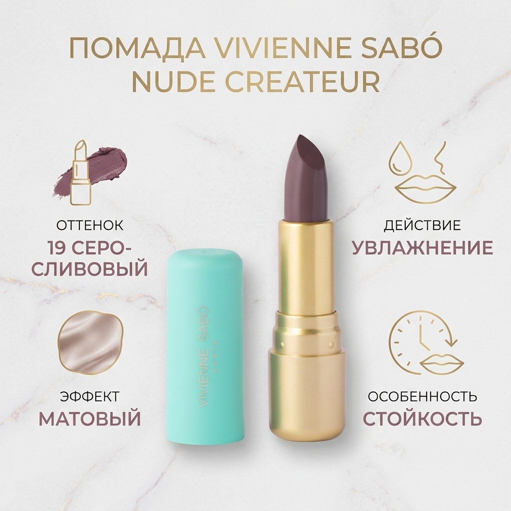 Vivienne Sabo Nude Createur помада 19 Серо-сливовый