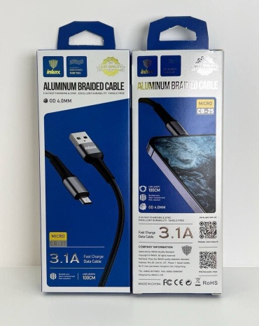 Кабель Inkax USB 3.0 (F), micro-USB 2.0 (F), 1 м, Кабель INKAX CB-25 Usb-c Micro 3.1А  черный