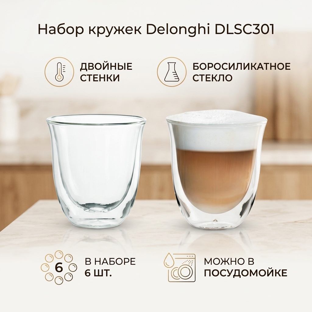 Кружка Delonghi прозрачный, 190 мл, боросиликатное стекло, 6 шт. — фото 2