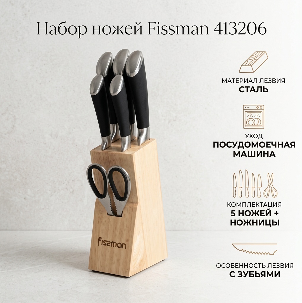 Набор ножей Fissman 413206, лезвие: сталь 5 шт