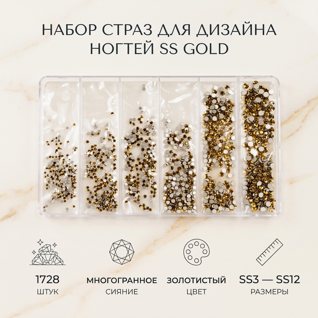 Nail Art стразы SS Золото 1728 шт