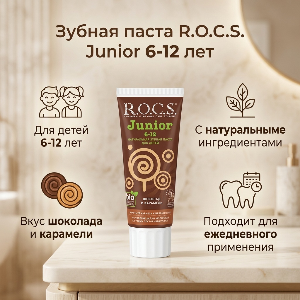 R.O.C.S. зубная паста Junior Шоколад и карамель 6-12 лет 74 г