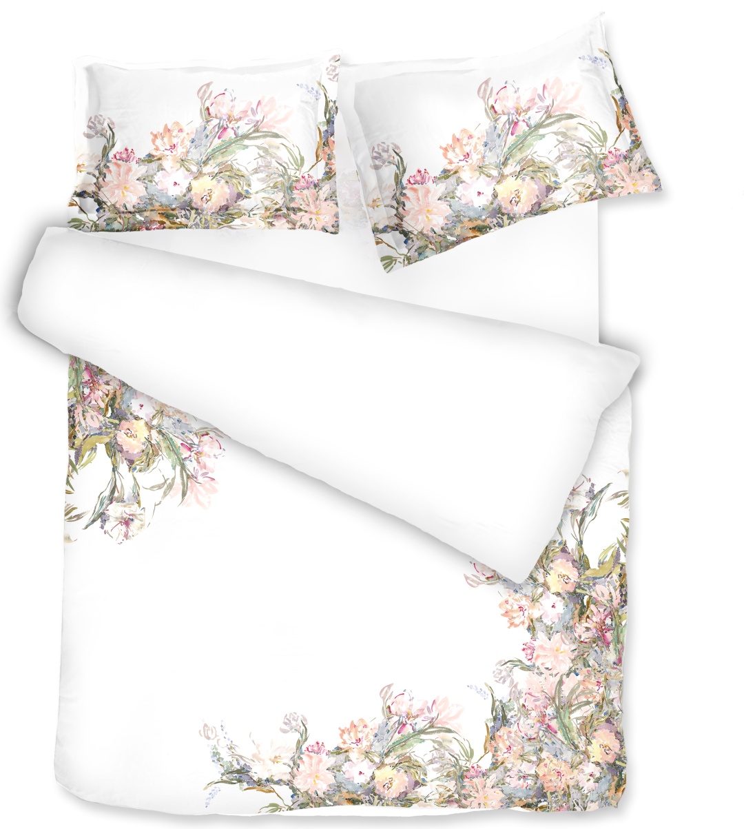 Комплект DECOFLUX Floral sense white 2-спальный хлопок, сатин, 2 наволочки: 50x70 см