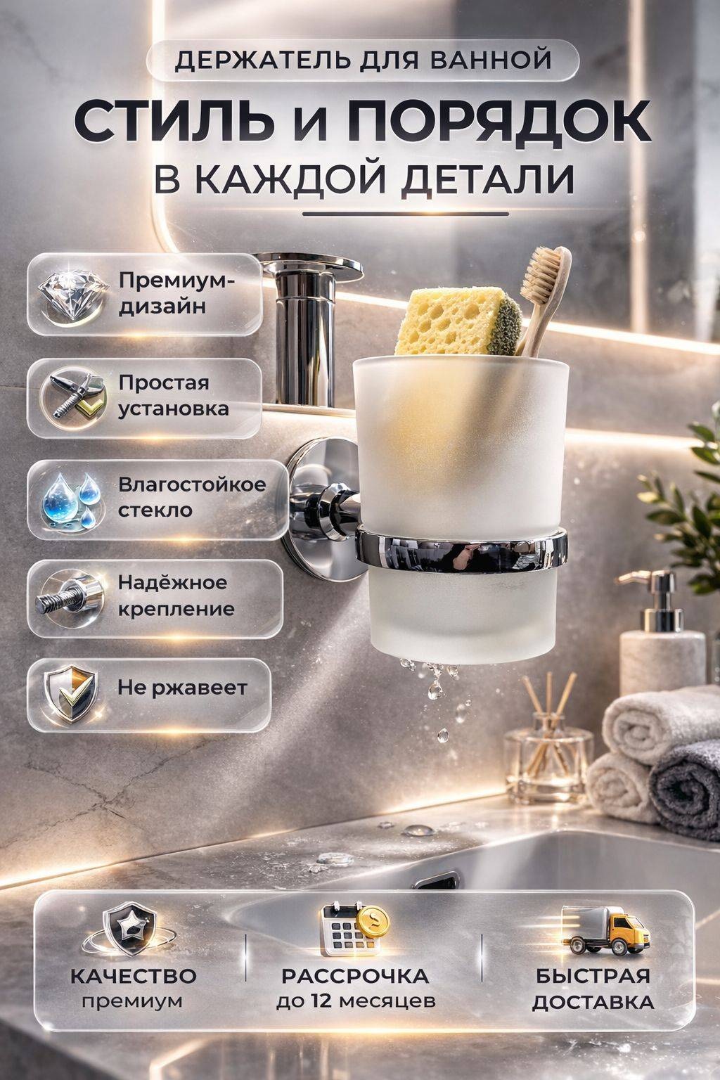 Стакан S69-45 1 шт, металл, стекло