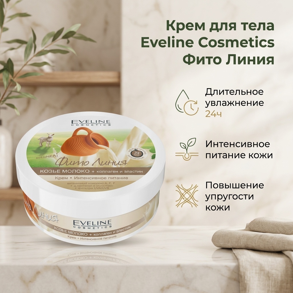 Eveline Cosmetics Фито Линия Козье Молоко + Коллаген и Эластин крем для тела 210 мл