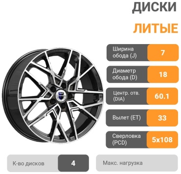 K&K Вудроф 7x18/5x108 D60.1 ET33 4 диска черный, серебристый