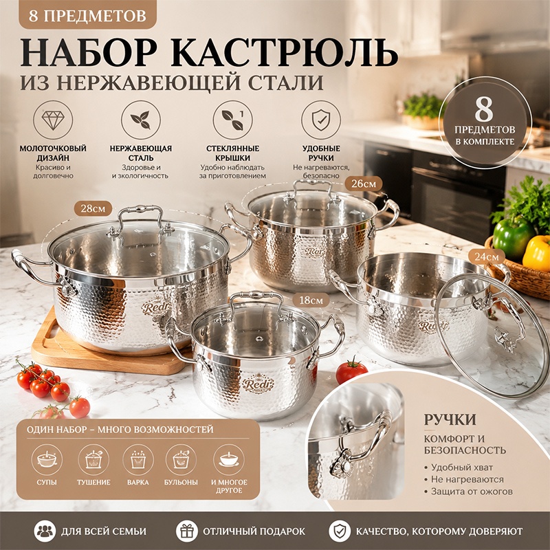 Набор кастрюль CWFY4 8 в 1