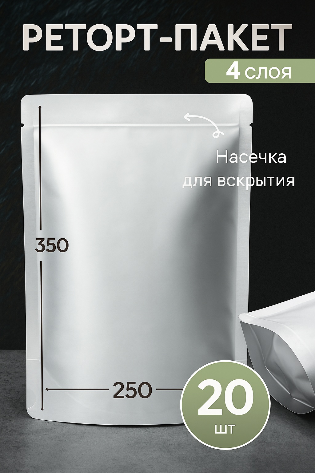 Реторт-пакет Packing Retort 23*25-20 полипропилен, ПВХ, металл 35 см 20 шт