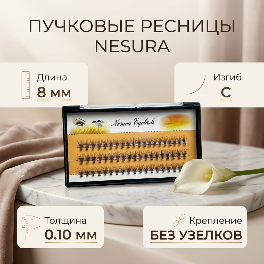 NESURA пучковые C 0.10 мм черный 8 мм