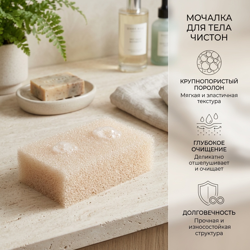 Чистон мочалка для тела, универсальное бежевый 1 шт
