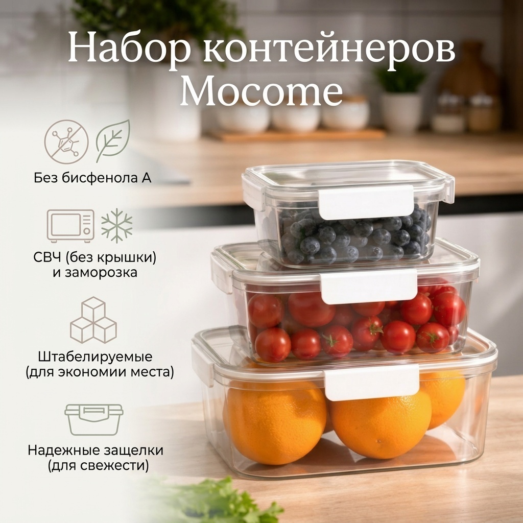 Mocome набор контейнеров (G05-CH2201) 3 шт, пластик, полипропилен, ABS-пластик, тритан