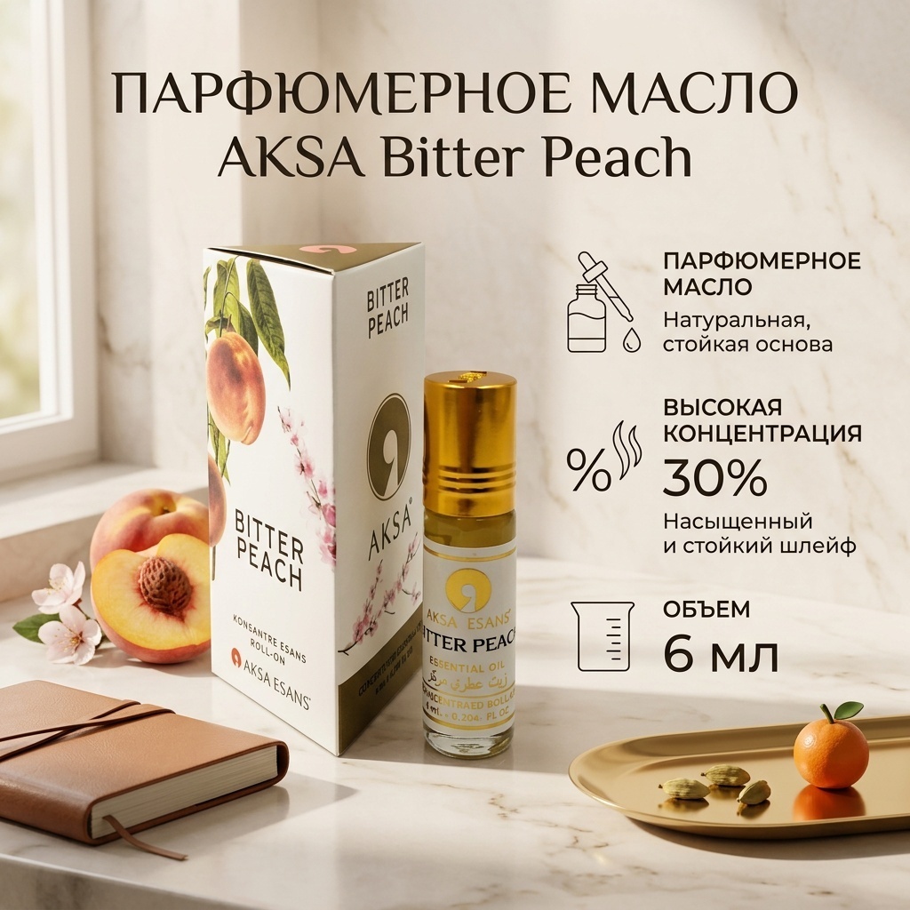 AKSA Bitter Peach парфюмерное масло 6 мл, унисекс