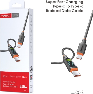 Кабель TRANYOO USB TypeC (M), USB TypeC (F), 1.2 м, CC-8 черный