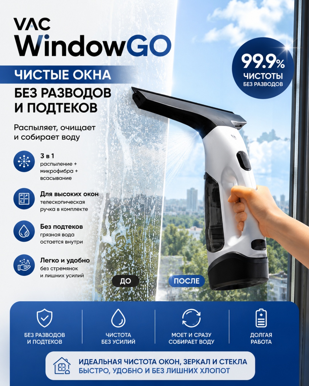 VAC стекломой WindowGO белый, черный