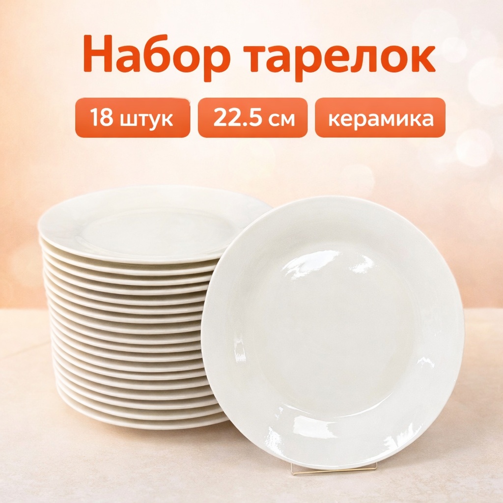 Набор тарелок 9р 22.5 см, 18 шт, керамика