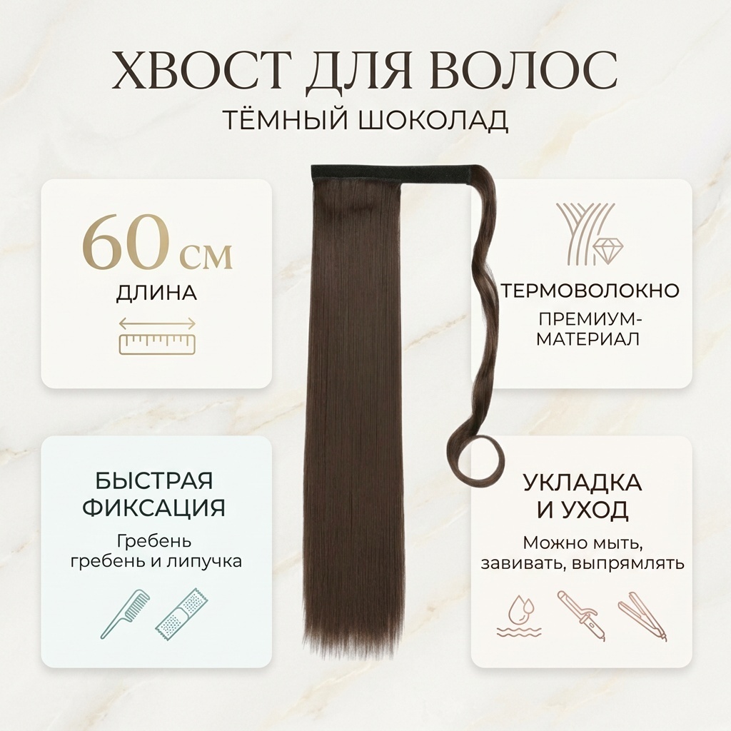 Хвост темный шоколад женский