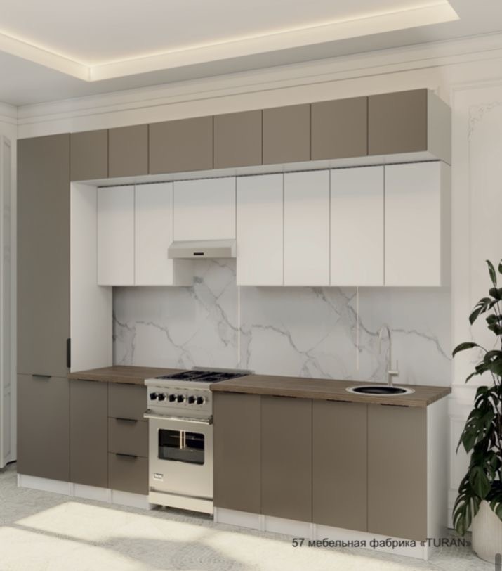 Кухонный гарнитур Айлин, 360x245х60 см, ЛДСП, белый, бежевый