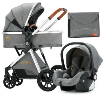 Коляска универсальная 3 в 1 Luxmom 3 в 1 V9, серый