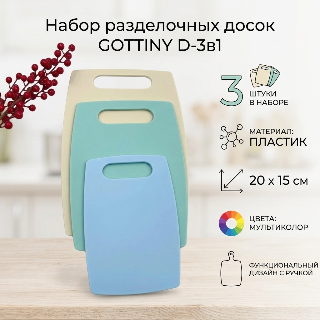Gottiny набор разделочных досок D-3в1 3 шт, пластик